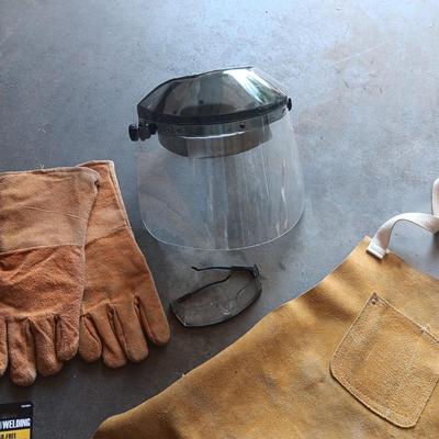 LEATHER APRON AND GLOVES, SAFETY GLASSES AND SHIELD