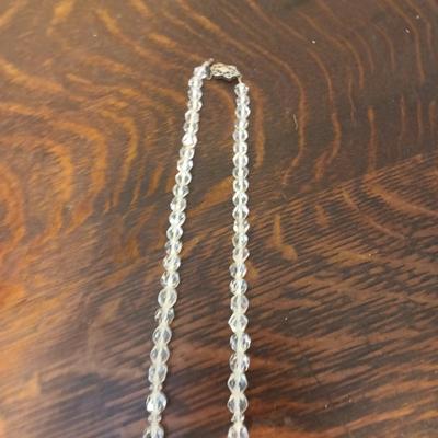 GLASS BEADED NECKLACE AND MATCHING CLIP ON EARRINGS