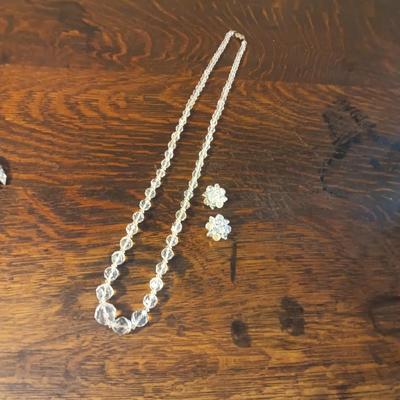 GLASS BEADED NECKLACE AND MATCHING CLIP ON EARRINGS