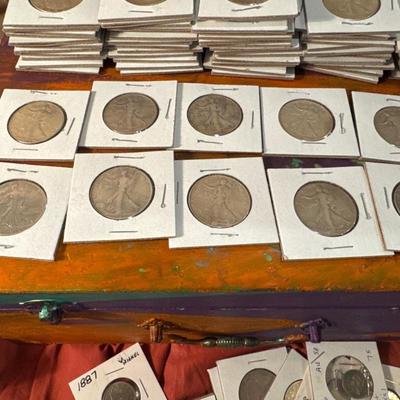 Lot of 10 LIBERTY WALKING SILVER HALF US COIN .50c