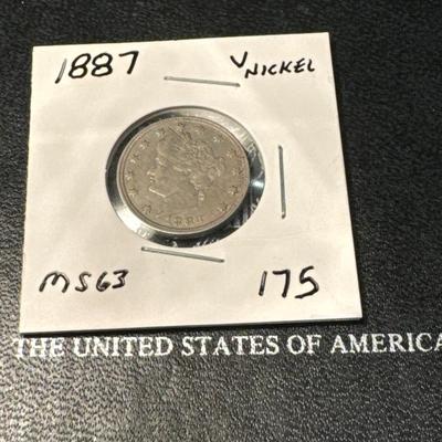 1887 V NICKEL MS63 US COIN 5c