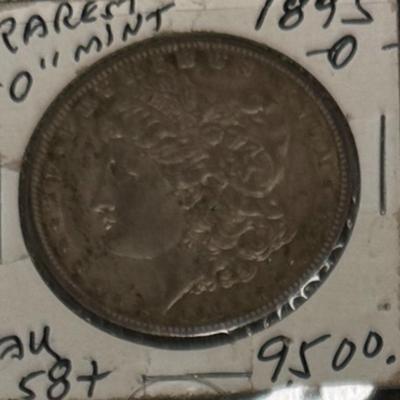 1895 O MORGAN AU 58 + U S COIN 1$ rarest of dates