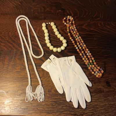 BEADED NECKLACES AND DRESS GLOVES