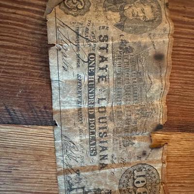 1863 Louisiana $100 Gray Note, Antique Books & Framed Photo