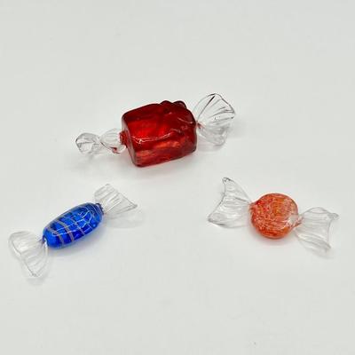Diamond Glass Pedestal Compote & Three (3) Glass Candies