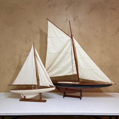 Pair (2) ~ Teak Sailboat Decor