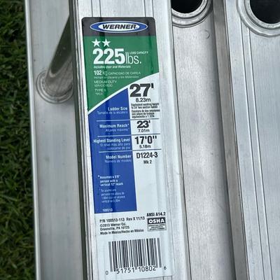 WERNER ~ Duo (2) ~ 27’ Aluminum Extension Ladder With Ladder Stabilizer