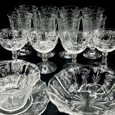 FOSTORIA ~ Meadow Rose Clear ~ 15 Assorted Pieces