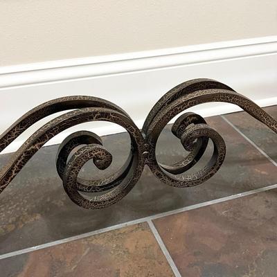 Distressed Floral Metal Table With Beveled Glass Top