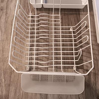 Kitchen Drawer and Pantry organizers with two dish towels and a dishrack