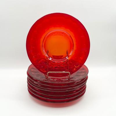FENTON ~ Ruby Agua Caliente ~ Eight (8) 1930’s Salad Plates