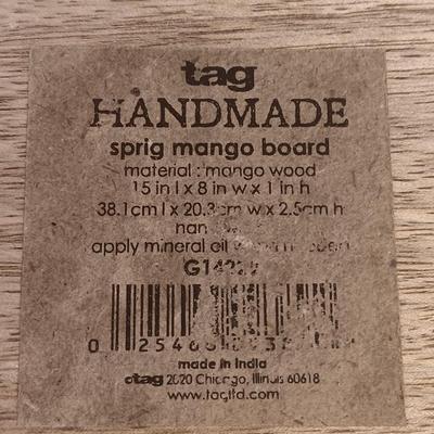 Vintage Ceramic Stoneware USA Pottery 8in Glazed Serving Bowl with Sprig Mango wood cutting board