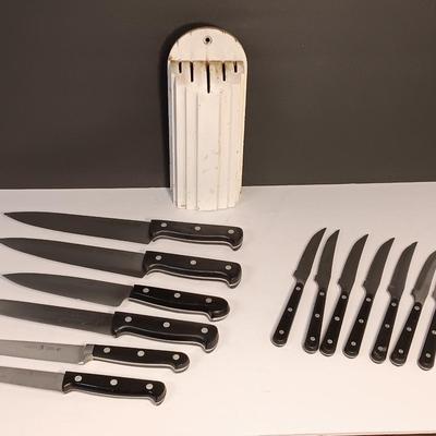 Set of J.A. Henckels International fine edge knives with vintage knife block