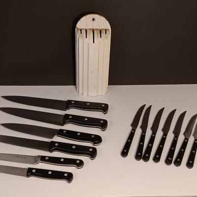 Set of J.A. Henckels International fine edge knives with vintage knife block