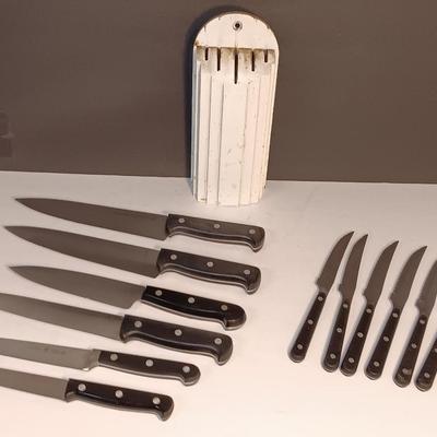 Set of J.A. Henckels International fine edge knives with vintage knife block