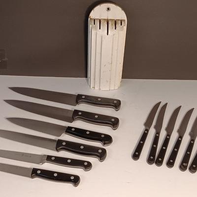 Set of J.A. Henckels International fine edge knives with vintage knife block