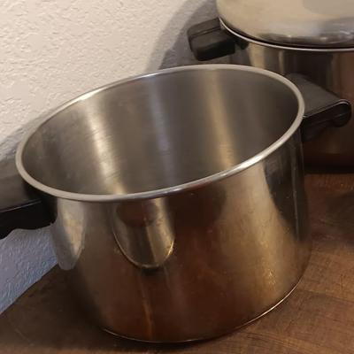 Stainless steel pots and pans with a stainless steel steamer