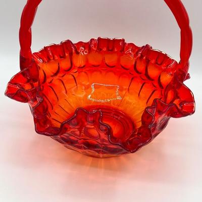 FENTON ~ Red / Orange Thumbprint Ruffle Basket