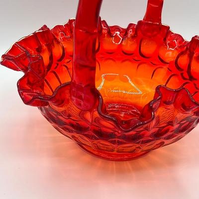 FENTON ~ Red / Orange Thumbprint Ruffle Basket