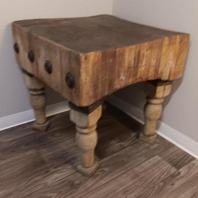 Robust and Heavy-Duty Antique Primitive Butcher Block Table
