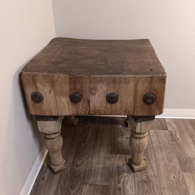Robust and Heavy-Duty Antique Primitive Butcher Block Table