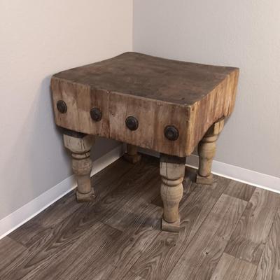 Robust and Heavy-Duty Antique Primitive Butcher Block Table