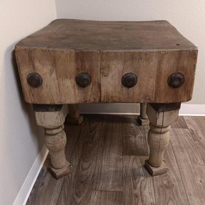 Robust and Heavy-Duty Antique Primitive Butcher Block Table