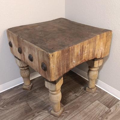 Robust and Heavy-Duty Antique Primitive Butcher Block Table