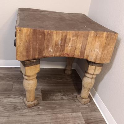 Robust and Heavy-Duty Antique Primitive Butcher Block Table