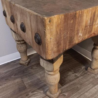 Robust and Heavy-Duty Antique Primitive Butcher Block Table