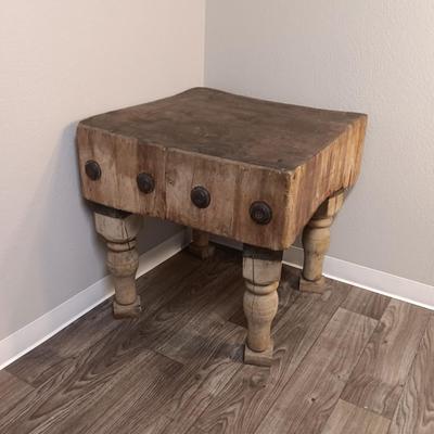 Robust and Heavy-Duty Antique Primitive Butcher Block Table