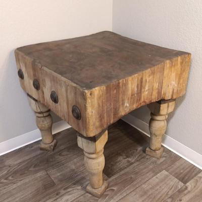 Robust and Heavy-Duty Antique Primitive Butcher Block Table