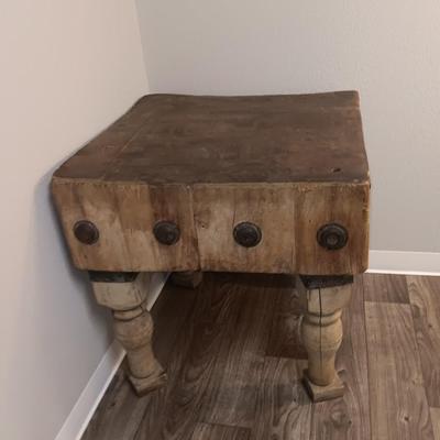 Robust and Heavy-Duty Antique Primitive Butcher Block Table