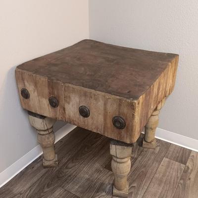 Robust and Heavy-Duty Antique Primitive Butcher Block Table
