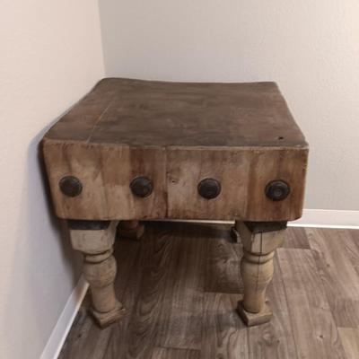 Robust and Heavy-Duty Antique Primitive Butcher Block Table