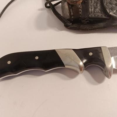 Beautiful knife with leather sheath marked Wind River Knives Dubois, Wyoming