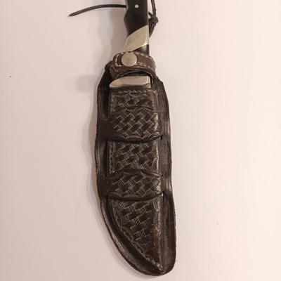Beautiful knife with leather sheath marked Wind River Knives Dubois, Wyoming