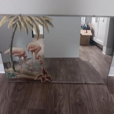 Vintage MID CENTURY MODERN ART DECO TURNER Pink Flamingo Mirror