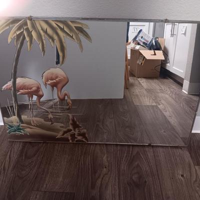 Vintage MID CENTURY MODERN ART DECO TURNER Pink Flamingo Mirror