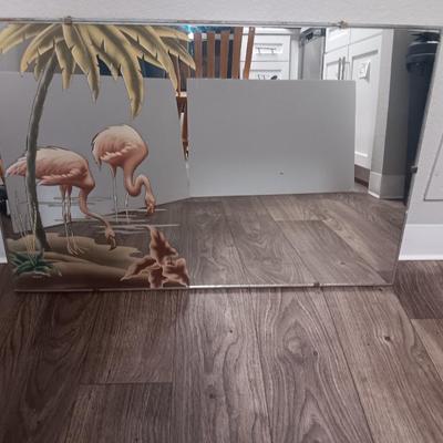 Vintage MID CENTURY MODERN ART DECO TURNER Pink Flamingo Mirror