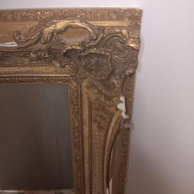 Antique Faux Gilt Framed Mirror with An original MCM Design Interior Fabric