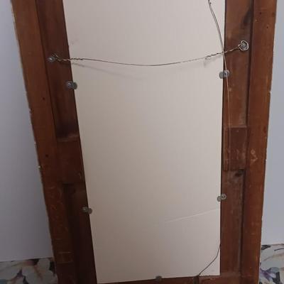 Antique Faux Gilt Framed Mirror with An original MCM Design Interior Fabric