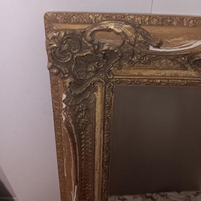 Antique Faux Gilt Framed Mirror with An original MCM Design Interior Fabric