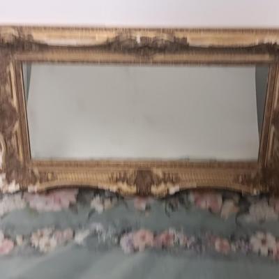 Antique Faux Gilt Framed Mirror with An original MCM Design Interior Fabric