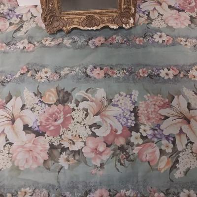 Antique Faux Gilt Framed Mirror with An original MCM Design Interior Fabric