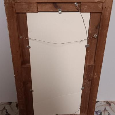 Antique Faux Gilt Framed Mirror with An original MCM Design Interior Fabric