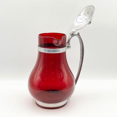 MACBETH EVANS ~ Ruby Red Pitcher With Aluminum Handle