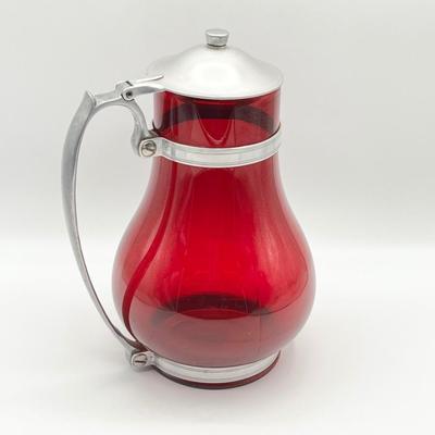 MACBETH EVANS ~ Ruby Red Pitcher With Aluminum Handle