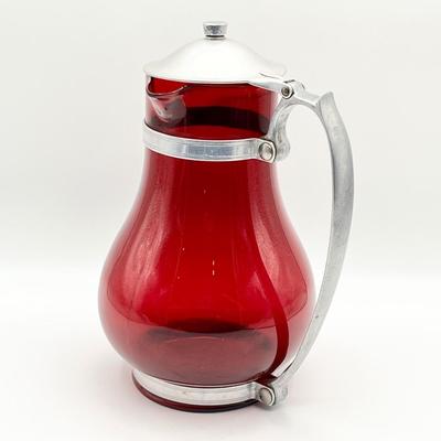 MACBETH EVANS ~ Ruby Red Pitcher With Aluminum Handle