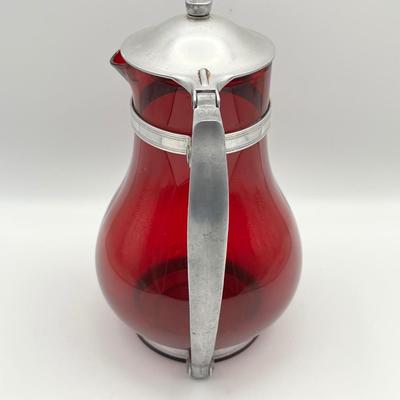 MACBETH EVANS ~ Ruby Red Pitcher With Aluminum Handle
